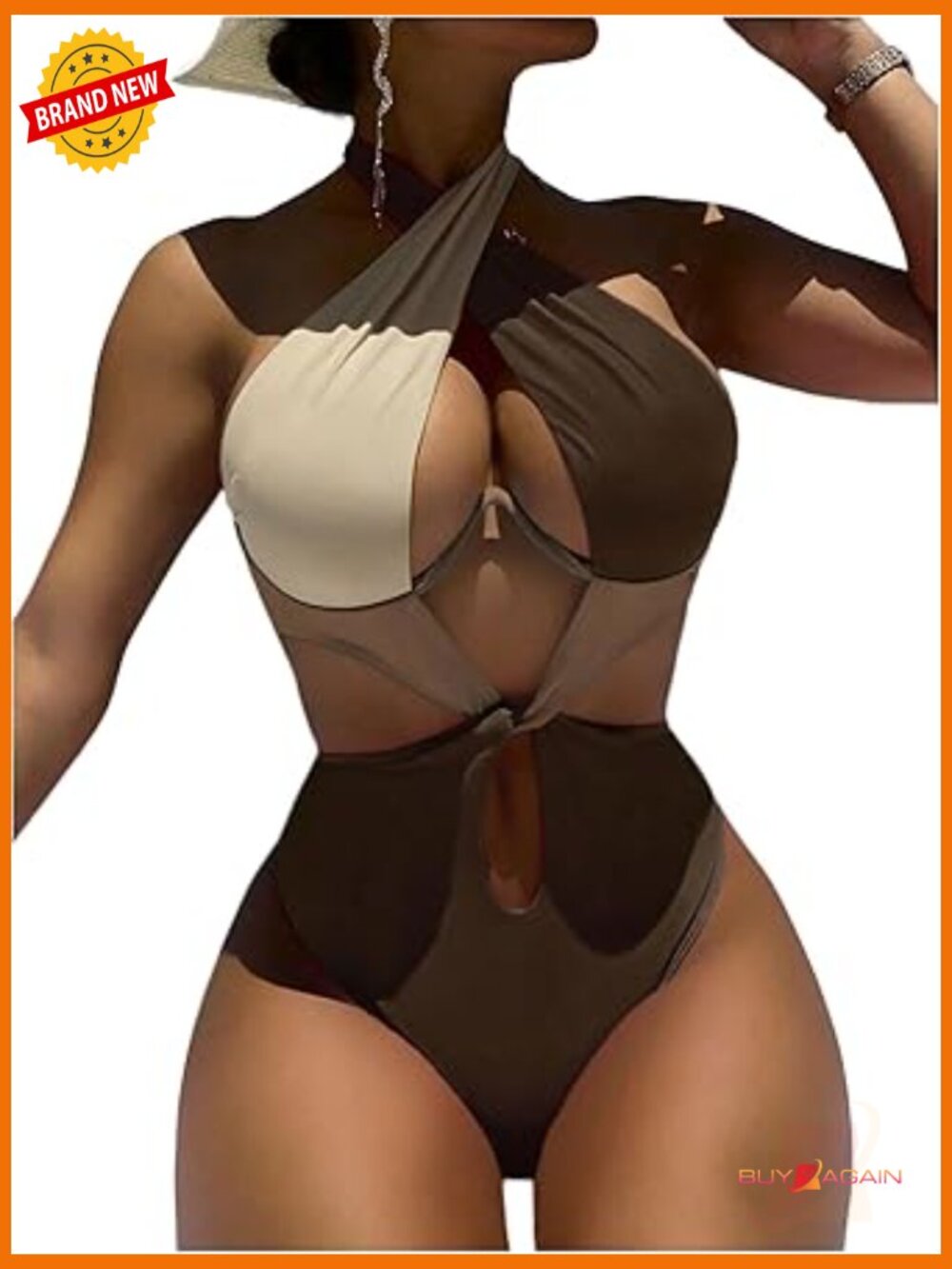 Color Block Criss Cross Halter One Piece Swimsuit Cut Out Monokini